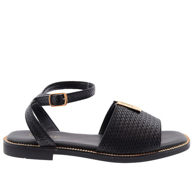 Чорні босоніжки на плоскій підошві з пряжкою Vinceza