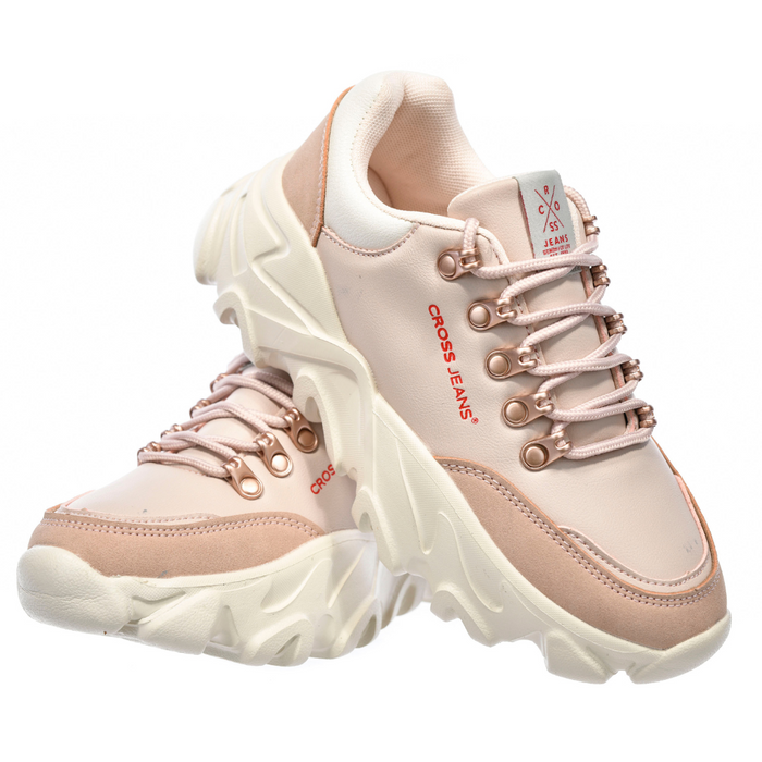 Sneakersy damskie różowe na platformie sznurowane