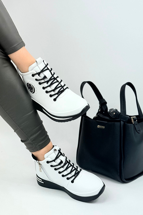 Białe botki damskie skórzane licowe na platformie Filippo