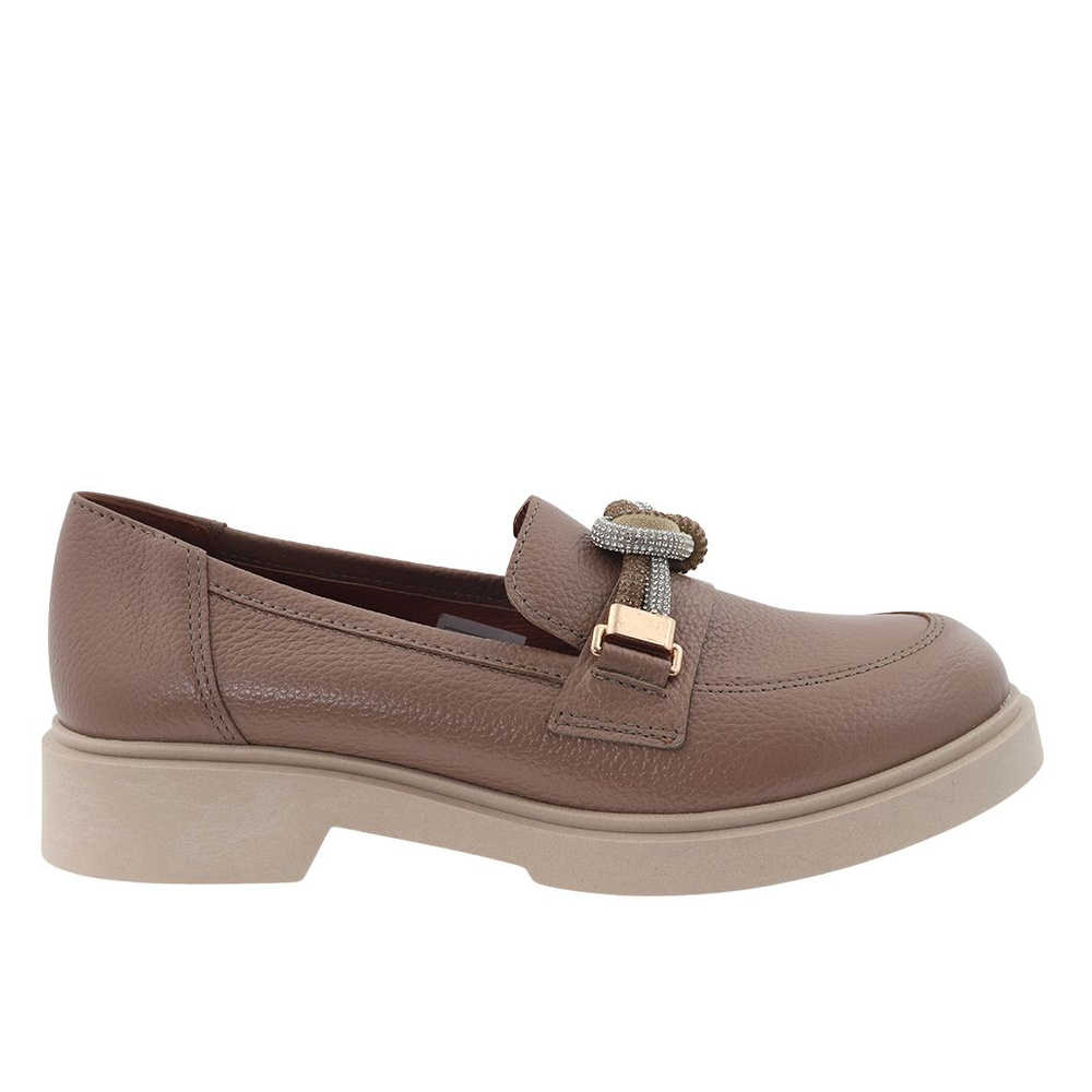 Beżowe mokasyny skórzane z splątanym supłem w cyrkonie Gamis