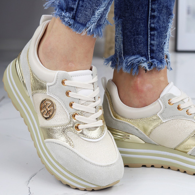 Sneakersy damskie zamszowe w złotym kolorze Potocki