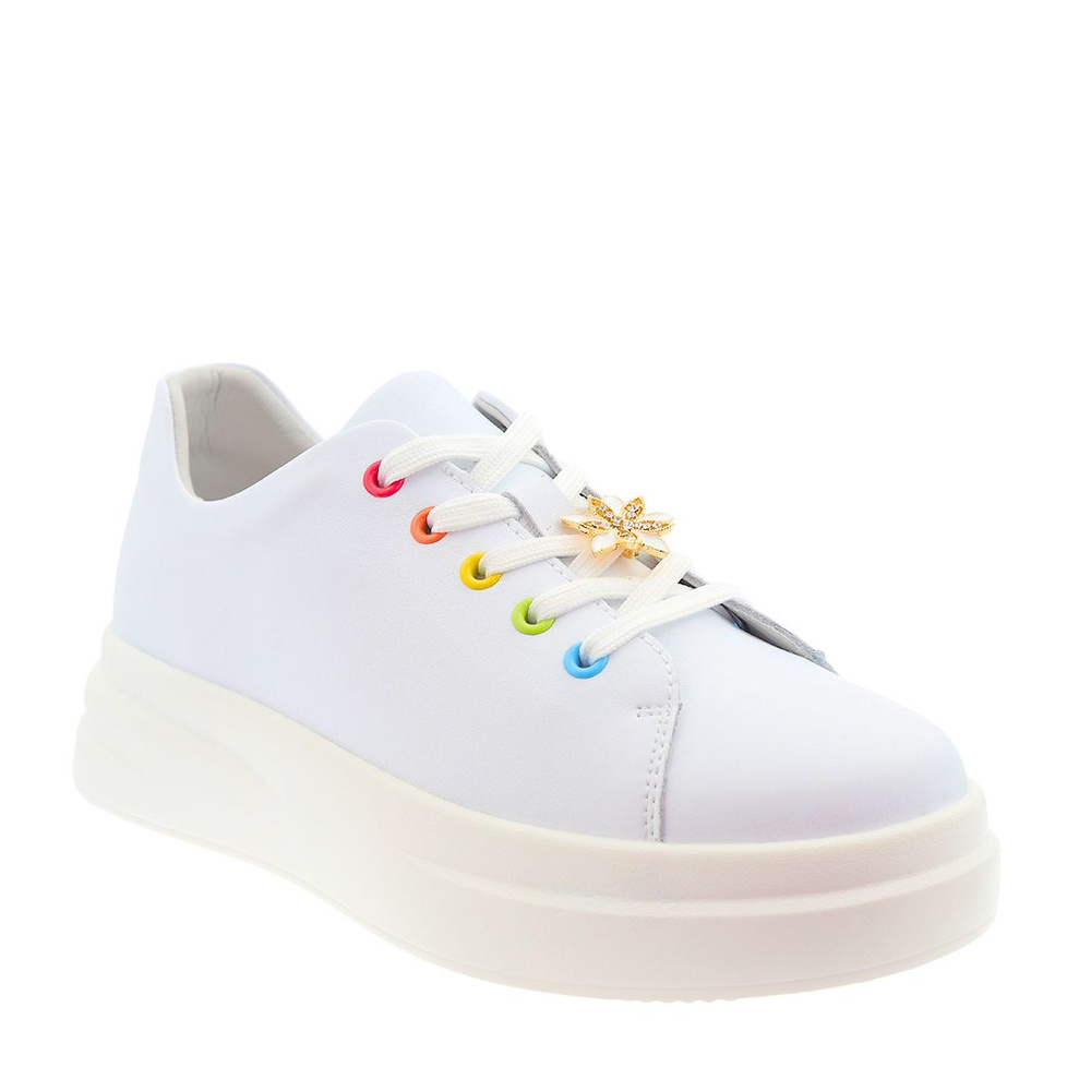 Шкіряні білі спортивні туфлі зі шнурівкою на платформі