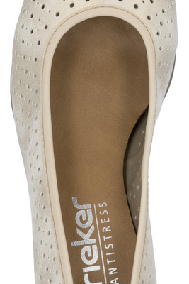 Czółenka beżowe perforowane na klocku Rieker