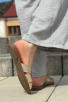 Platynowe klapki damskie skórzane płaskie Ryłko