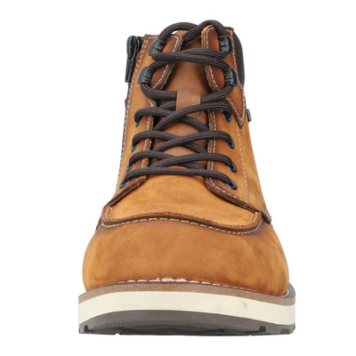 Trzewiki męskie Rieker ocieplane sznurowane z zamkiem w kolorze camel