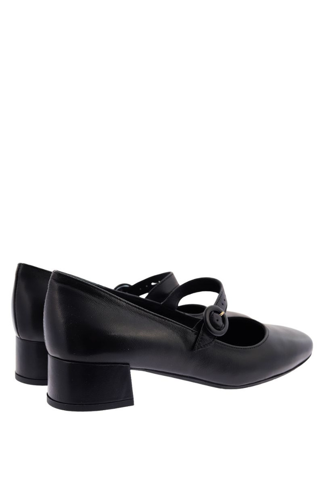 Czarne skórzane czółenka z regulowaną klamerką na klocku