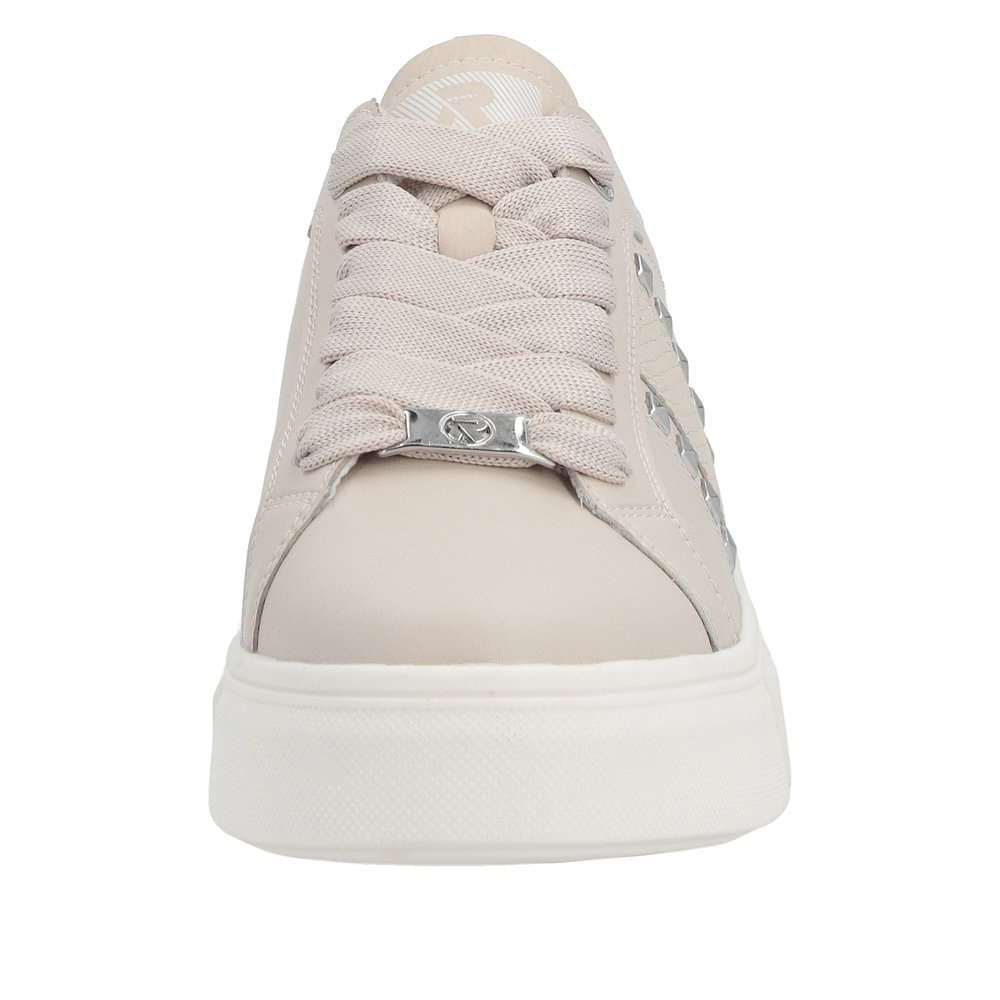 Sneakersy skórzane na platformie różowe Rieker