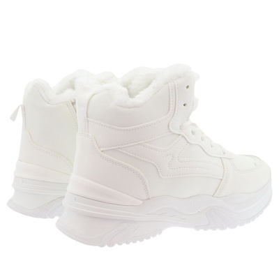 Sneakersy zimowe białe ocieplane sznurowane na platformie