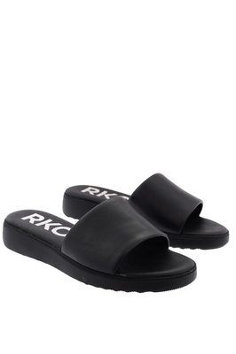 Czarne klasyczne skórzane klapki płaskie Ryłko