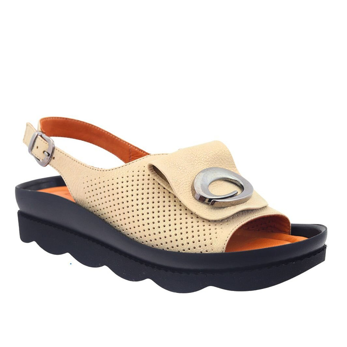 Złote skórzane sandały perforowane na platformie Boccatto