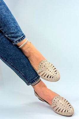 Ażurowe półbuty złote na obcasie wsuwane