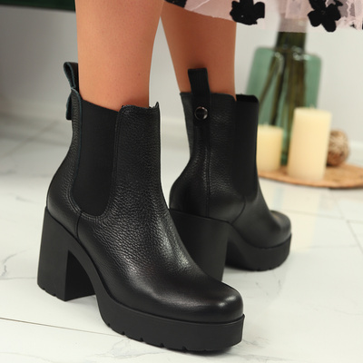 Чорні шкіряні черевики челсі на високому каблуці Ryłko