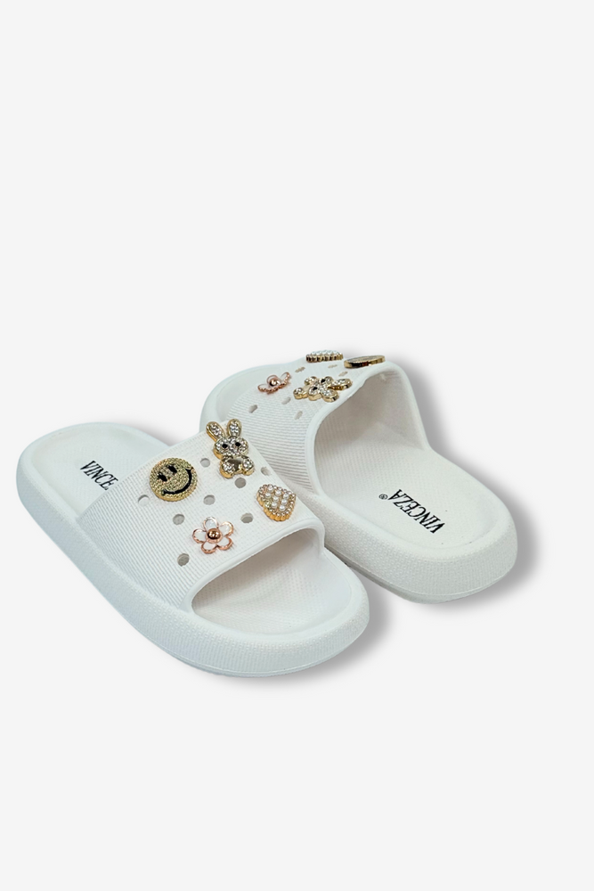 Klapki białe lekkie piankowe z aplikacjami