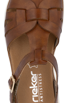 Brązowe sandały skórzane na platformie Rieker
