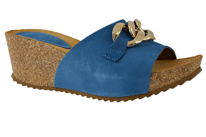 Сині шльопанці на танкетці Hee 22046