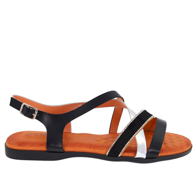 Чорні босоніжки на плоскій підошві з ремінцями T. Sokolski