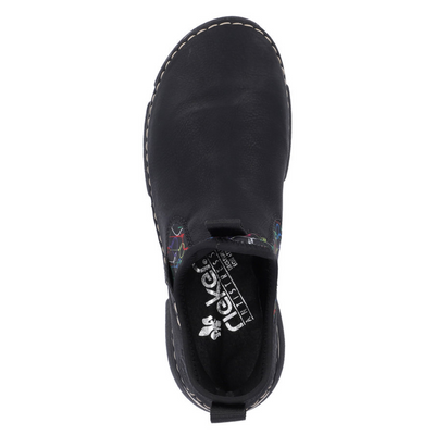 Чорні жіночі ботильйони Rieker з цікавим малюнком на верху