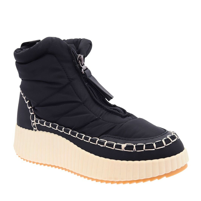 Modne śniegowce czarne na zamek z platformą