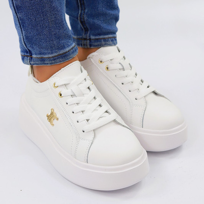 Шкіряні білі кросівки з золотими вставками на платформі Potocki