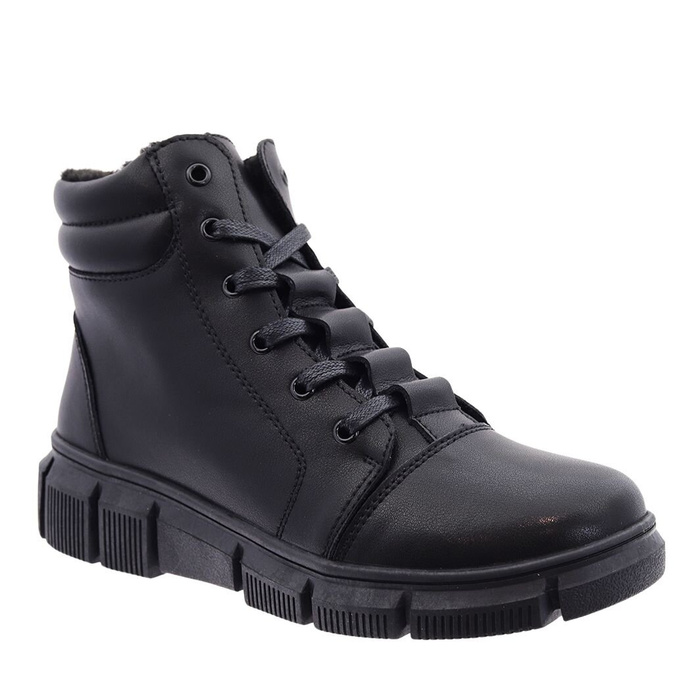 Чорні шкіряні ботильйони на шнурівці та блискавці