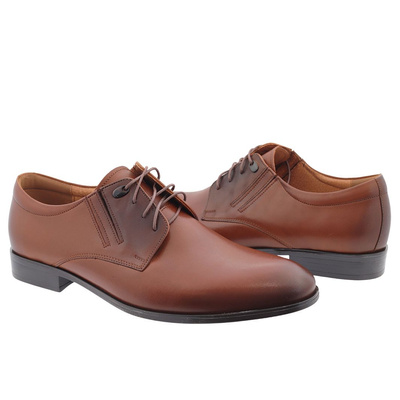 Чоловічі парадні шкіряні туфлі на шнурівці коричневого кольору