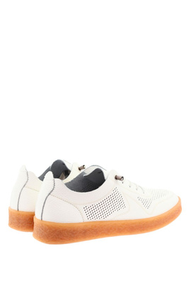 Білі шкіряні ажурні спортивні туфлі на плоскому ходу 