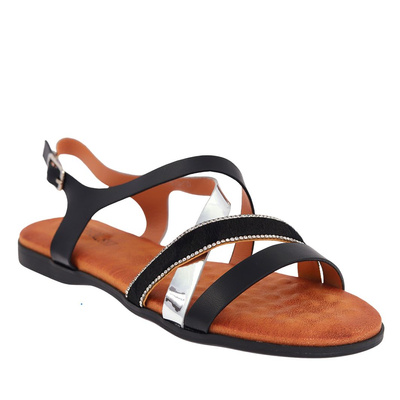 Чорні босоніжки на плоскій підошві з ремінцями T. Sokolski