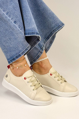 Beżowe półbuty sportowe perforowane sznurowane