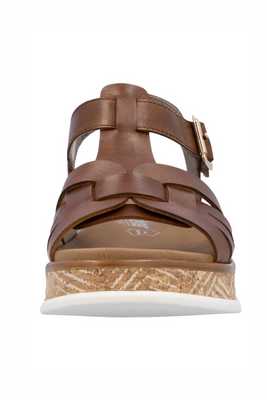 Brązowe sandały skórzane na platformie Rieker