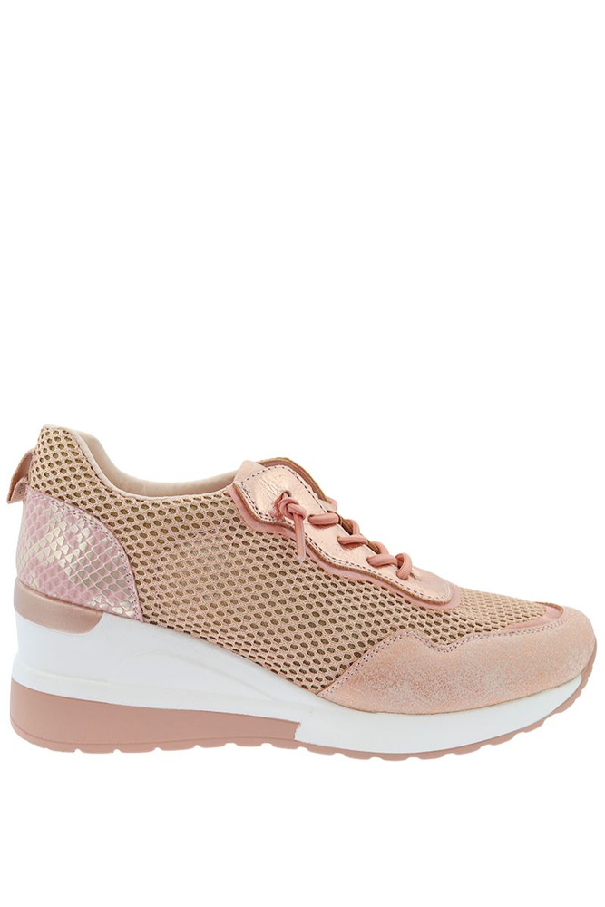 Różowe sneakersy na koturnie z ciekawą wstawką z tyłu
