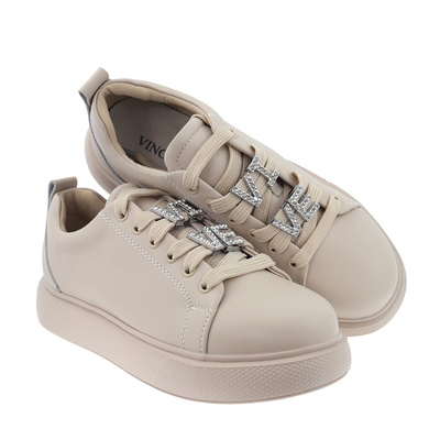 Sneakersy skórzane beżowe na platformie Vinceza