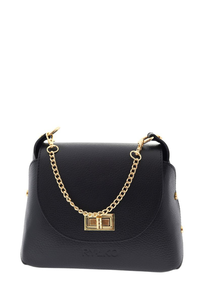 Маленька чорна шкіряна сумка з клапаном і ланцюжком 