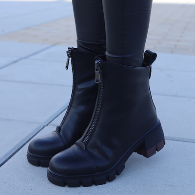 Skórzane botki czarne z zamkiem z przodu Filippo