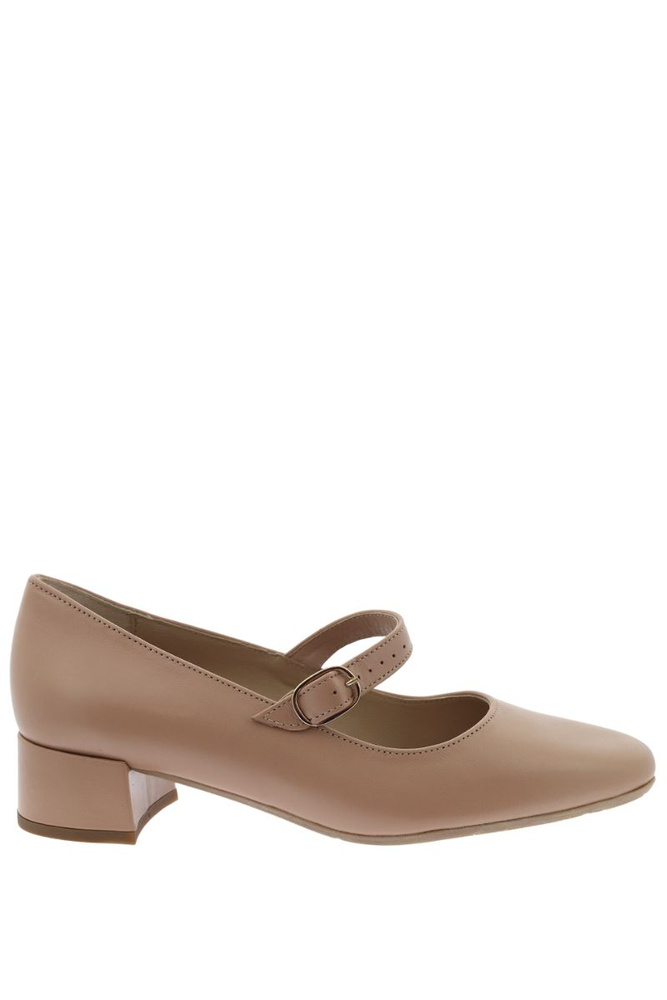 Beżowe skórzane czółenka na klocku