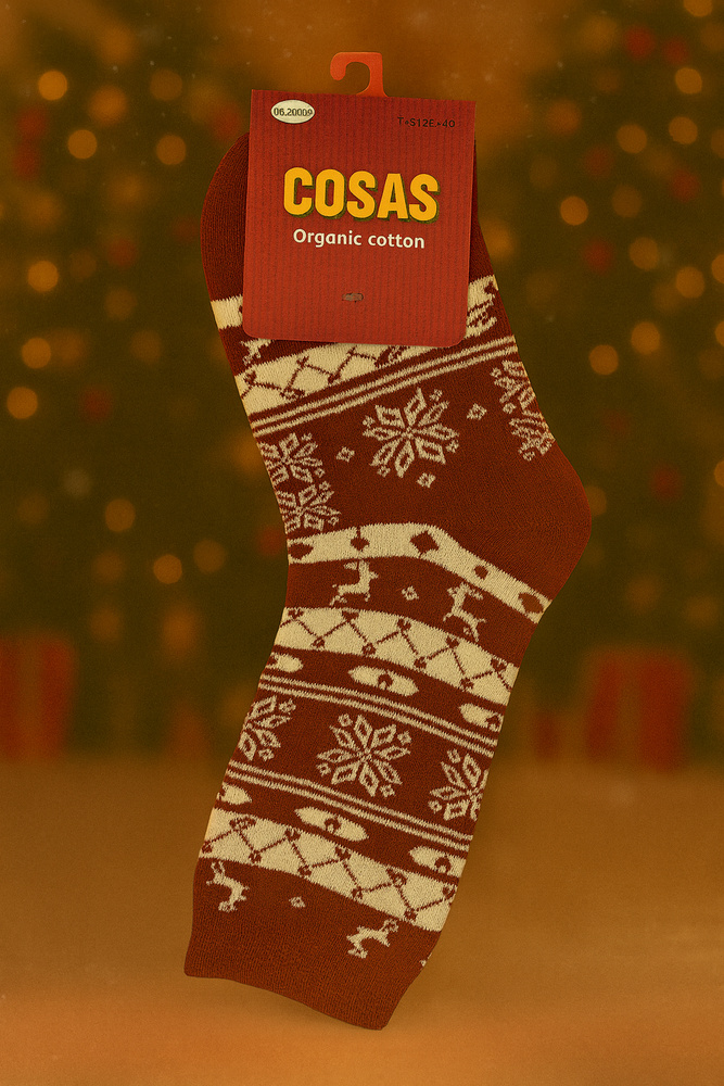 Skarpetki damskie bawełniane zimowe czerwono białe