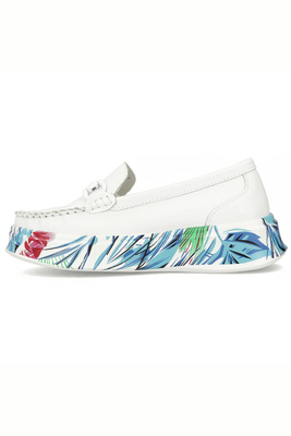 Białe skórzane półbuty wsuwane z kolorową platformą Filippo