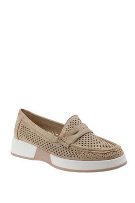 Złote półbuty zamszowe perforowane na platformie