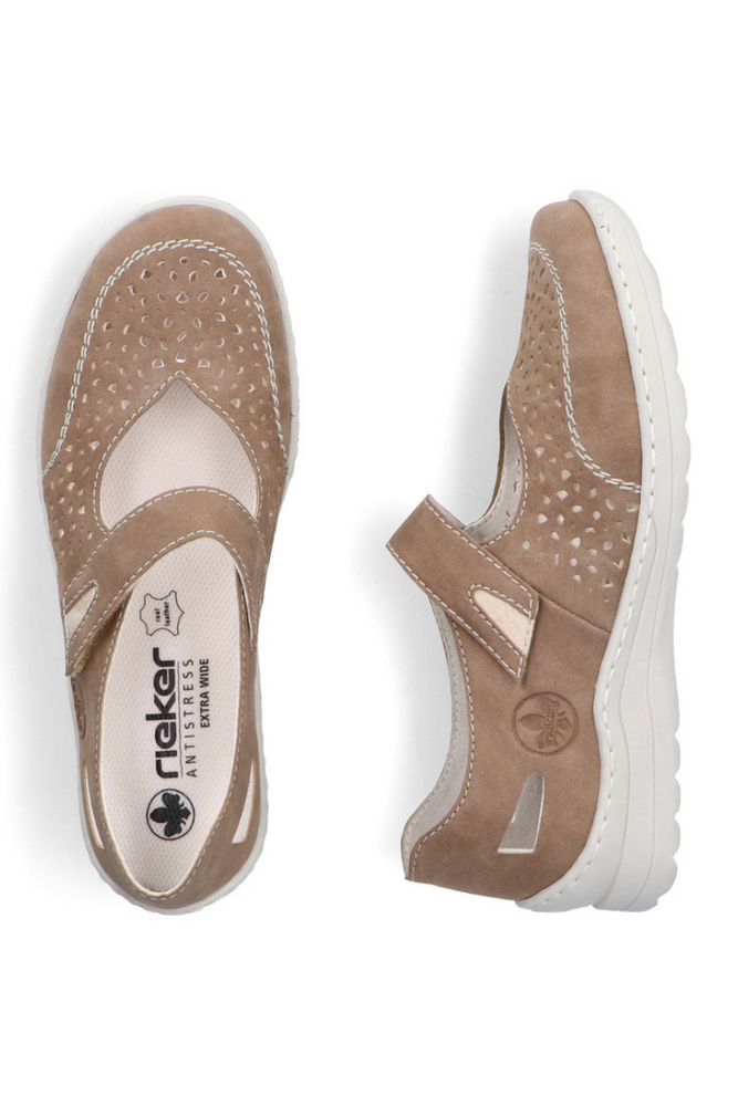 Жіночі бежеві ажурні туфлі на липучці, виготовлені з еко шкіри