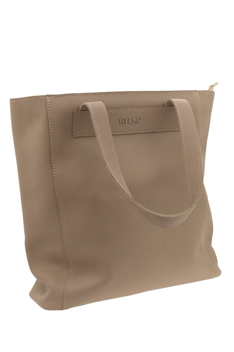 Duża skórzana shopperka beżowa Ryłko