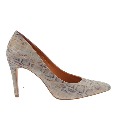 Сірі шкіряні туфлі на високих підборах із зображенням змії Аніс