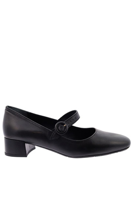 Czarne skórzane czółenka z regulowaną klamerką na klocku