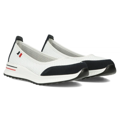 Półbuty skórzane ażurowe biało granatowe na platformie Filippo