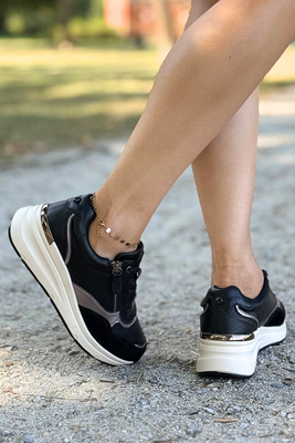 Skórzane sneakersy czarne na koturnie Filippo