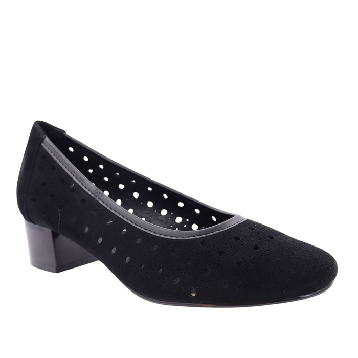 Czarne ażurowe czółenka zamszowe na klocku