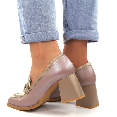 Шкіряні туфлі на високих підборах з пряжкою Kordel кольору кольору екрю