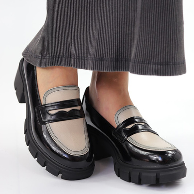 Mokasyny damskie lakierowane czarne na platformie