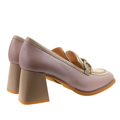 Półbuty skórzane na słupku z klamerką ecri Kordel