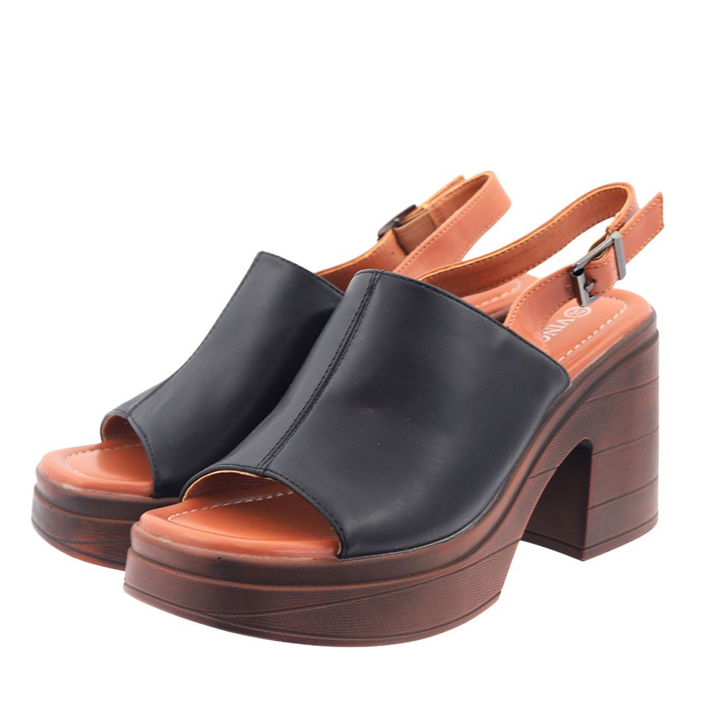 Чорні босоніжки на дерев'яній колодці з платформою Vinceza