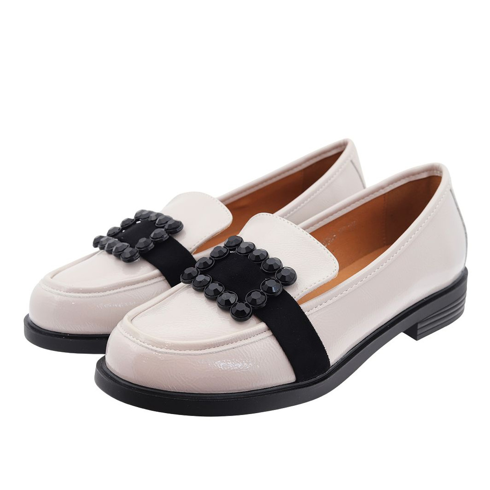 Сірі шкіряні плоскі мокасини з пряжкою