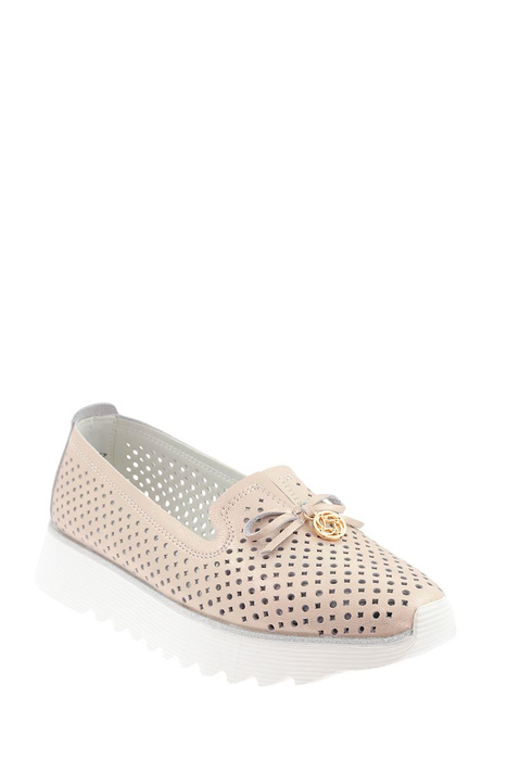 Стильні золоті ажурні мокасини з бантом